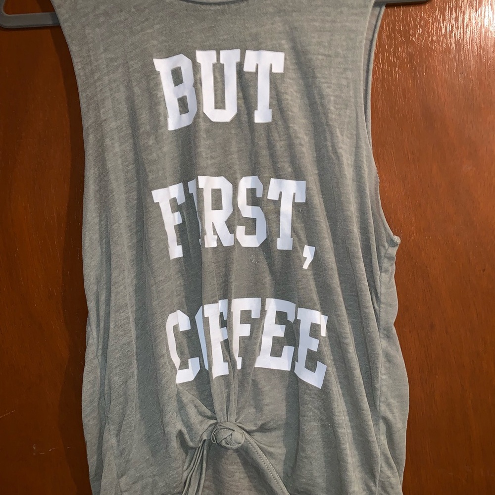 But First Coffee army green tank top